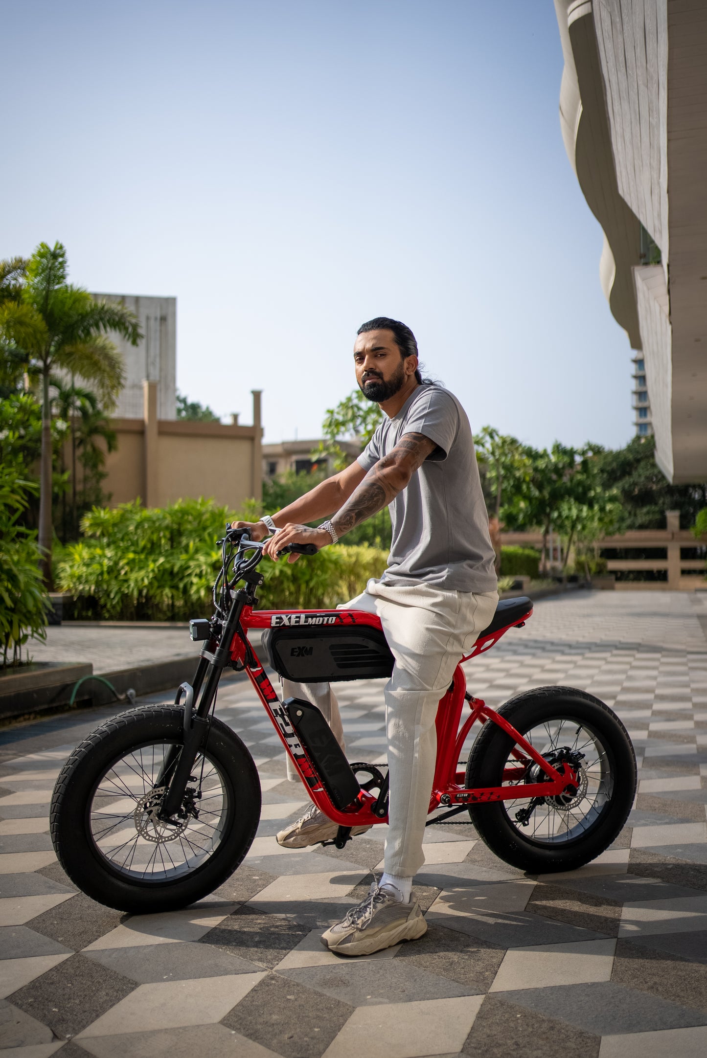 Side profile view of ExelMoto bike during riding