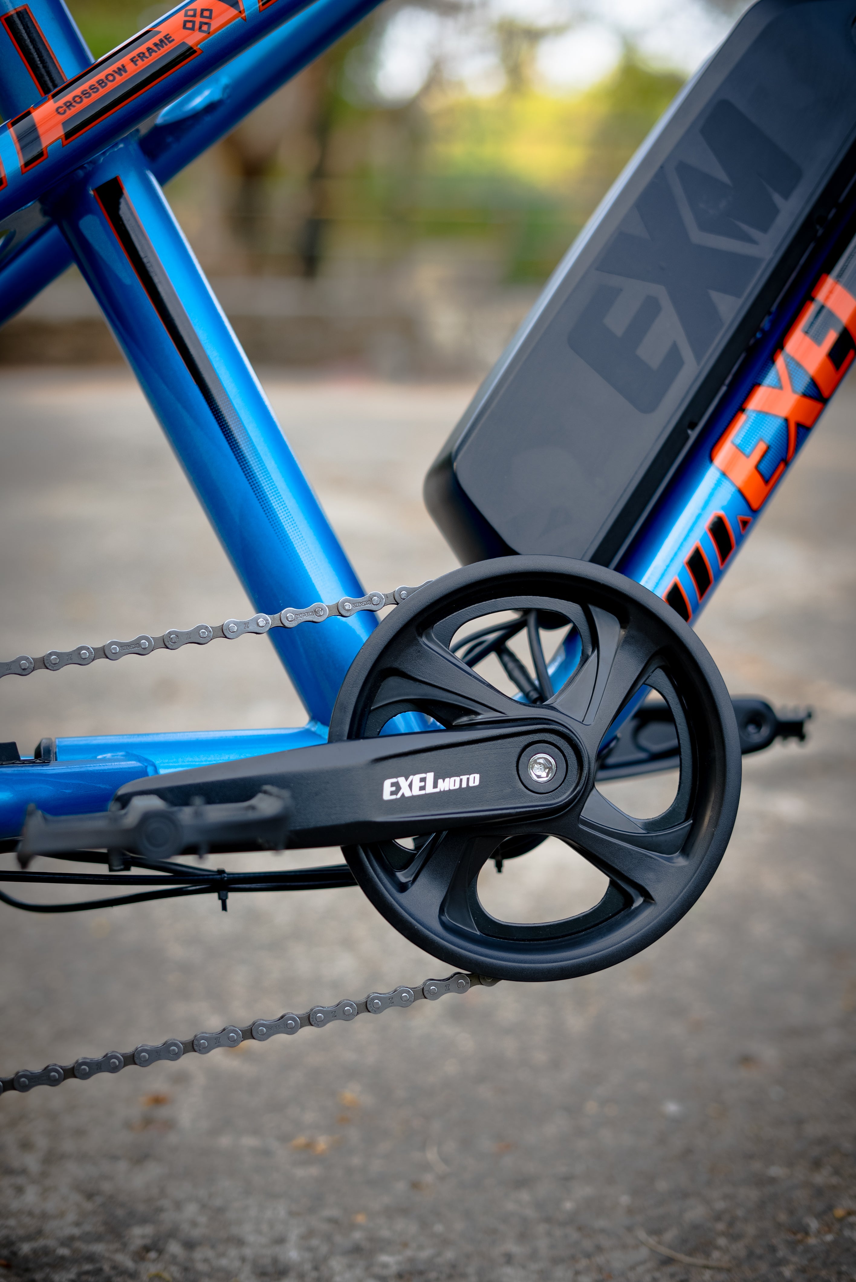 Closeup detail shot of Exelmoto bike