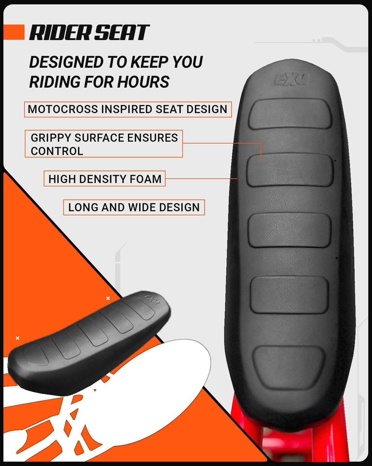 Thumbnail showing the seat design of the ExelMoto E2R electric bike