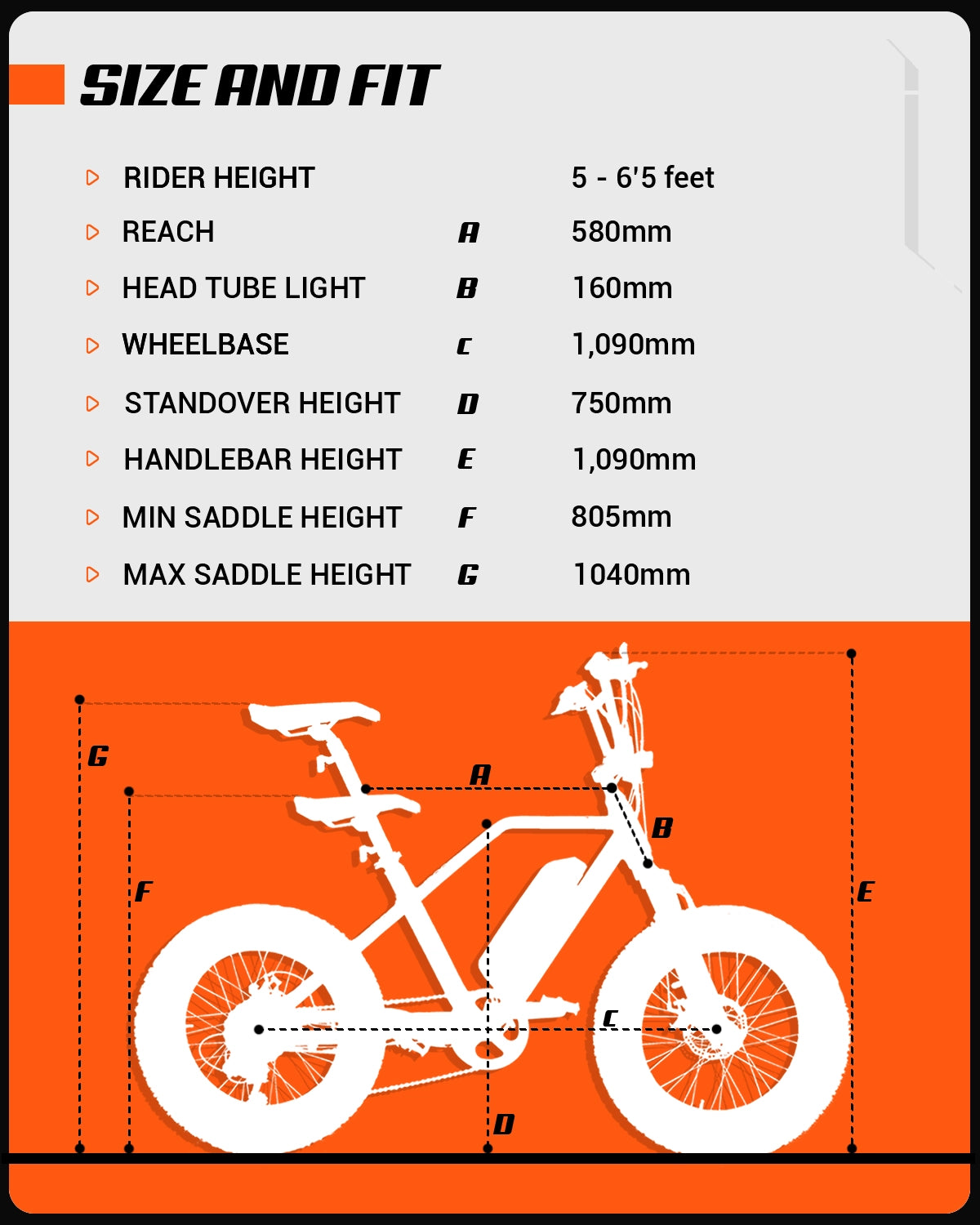 Size and fit dimensions of E1X bike